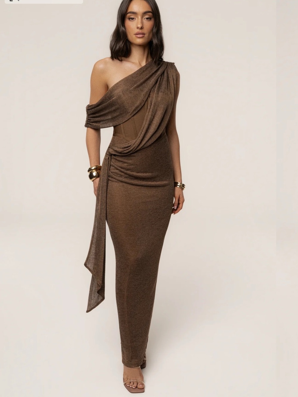 Jluxx Label Celestina One-Shoulder Brown Evening Dress in S